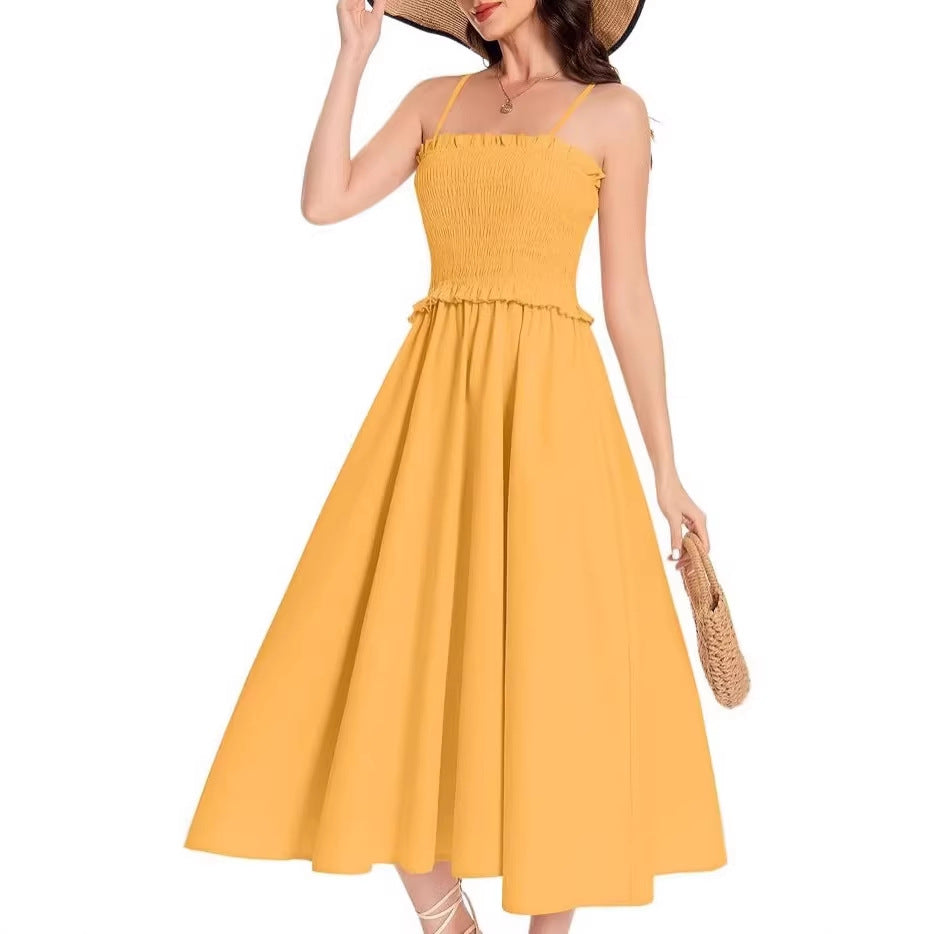 Damen Midi-Kleid mit elastischem Oberteil und weiten Rock R&B