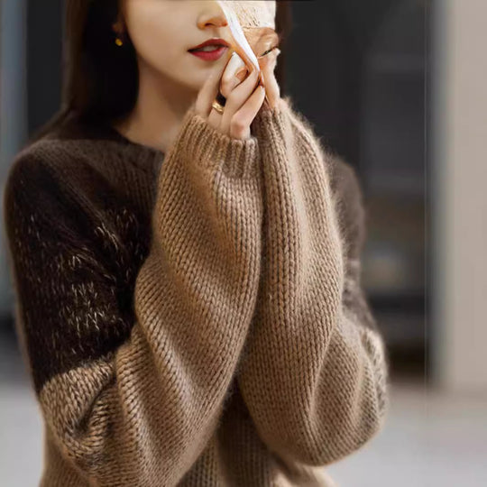 Damen Grobstrickpullover mit sanften Farbverlauf und hohem Kragen R&B