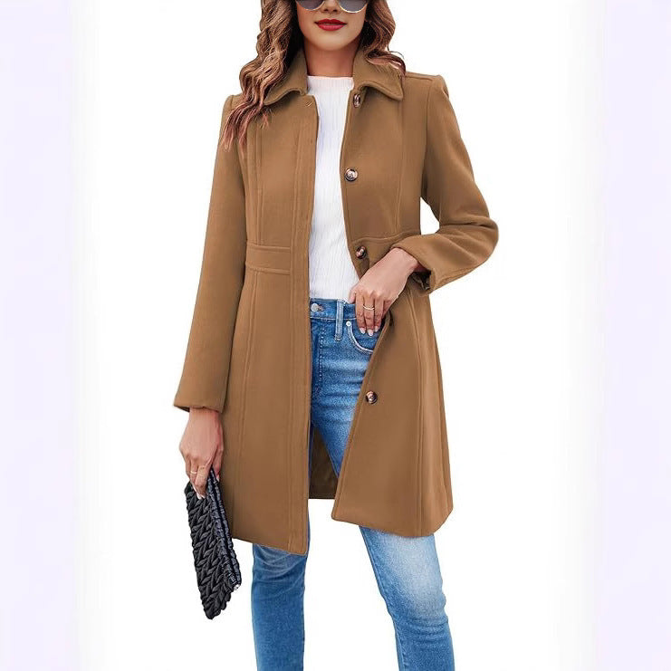 Damen klassischer Wollmantel mit modischem Schnitt und funktionalen Details R&B
