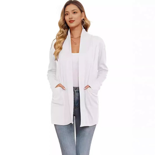 Damen lässiger Longcardigan mit Taschen R&B