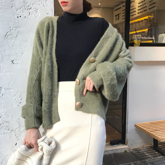Damen Kuschelige Strickjacke mit Knopfdetails und weit geschnittenem Design R&B