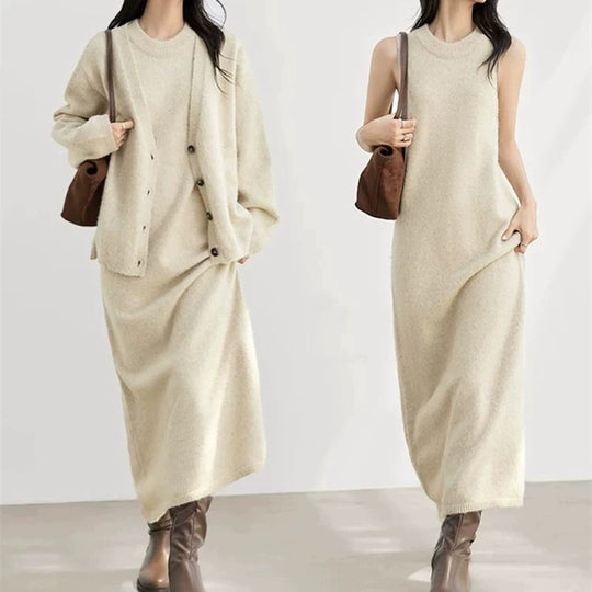 Damen Strickjacke mit knopfen und bequemen langen Ärmeln R&B