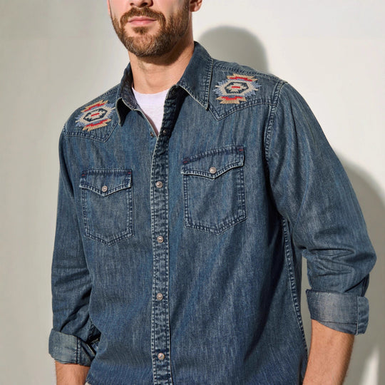 Herren Jeanshemden mit attraktivem Stickdesign R&B