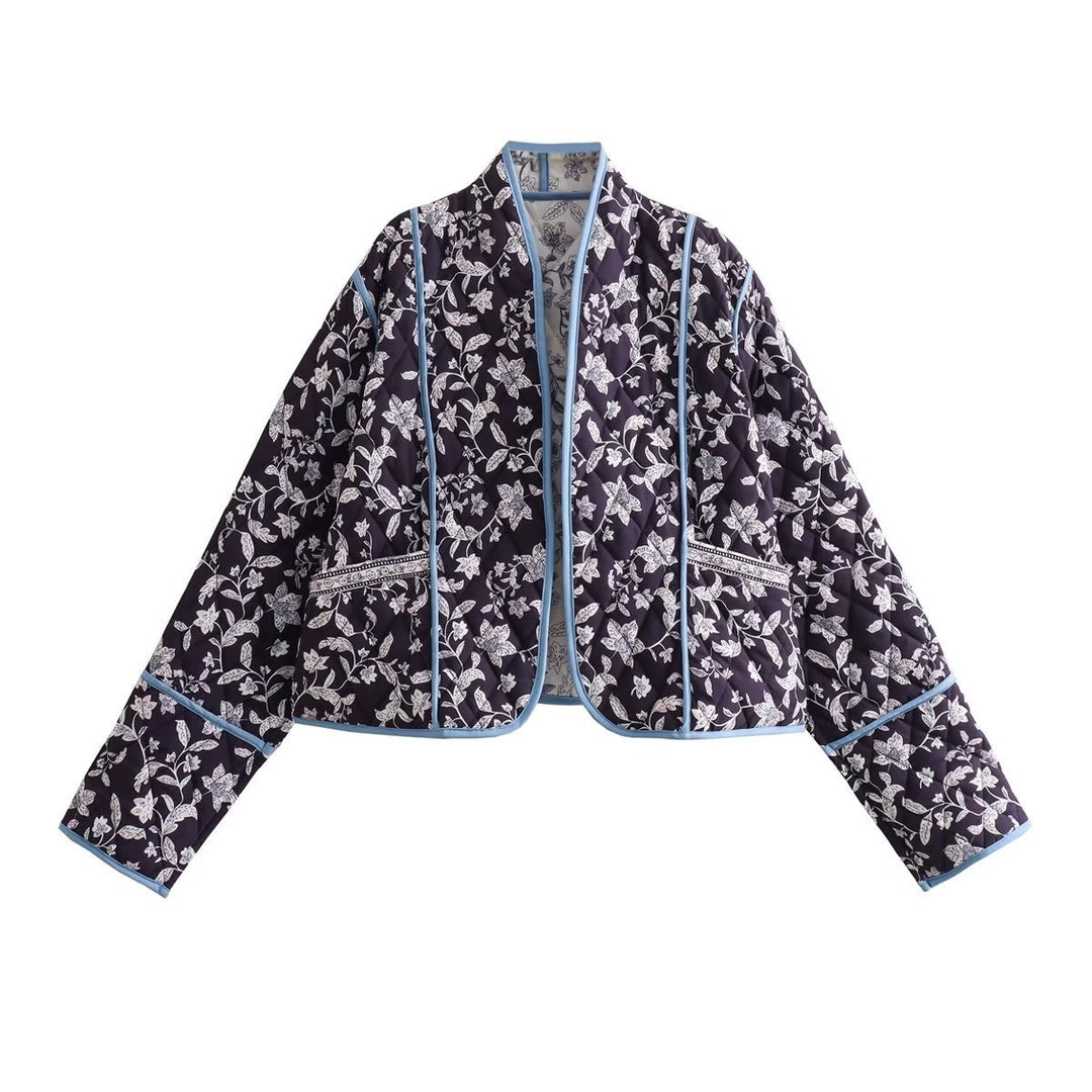 Damen Steppjacke mit floralem Muster und kontrastierenden Akzenten R&B