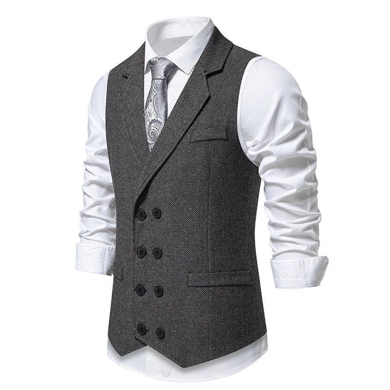Herren elegante Herringbone-Weste mit doppelter Knopfleiste R&B
