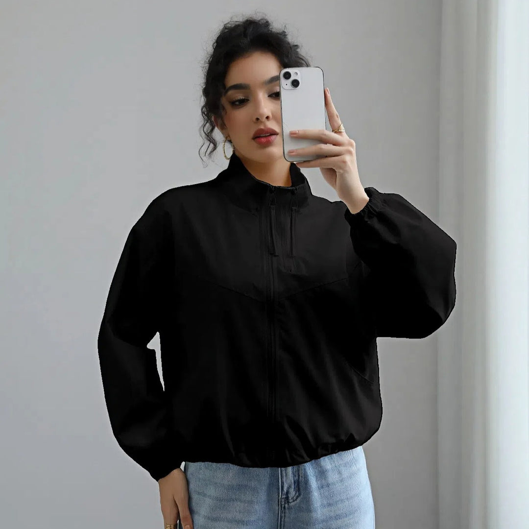 Damen modische Übergangsjacke mit hohem Kragen und elastischem Bund R&B