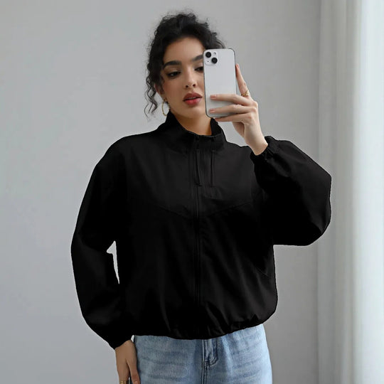 Damen modische Übergangsjacke mit hohem Kragen und elastischem Bund R&B