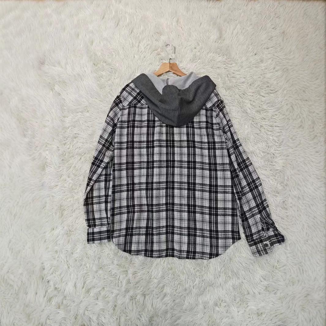 Damen lässige Flanellhemdjacke mit Kapuze und Karomuster R&B