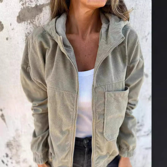 Damen leicht taillierte Cordjacke mit praktischen Taschen R&B