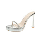 Damen transparente High Heel Sandalen mit glitzerndem Riemen R&B