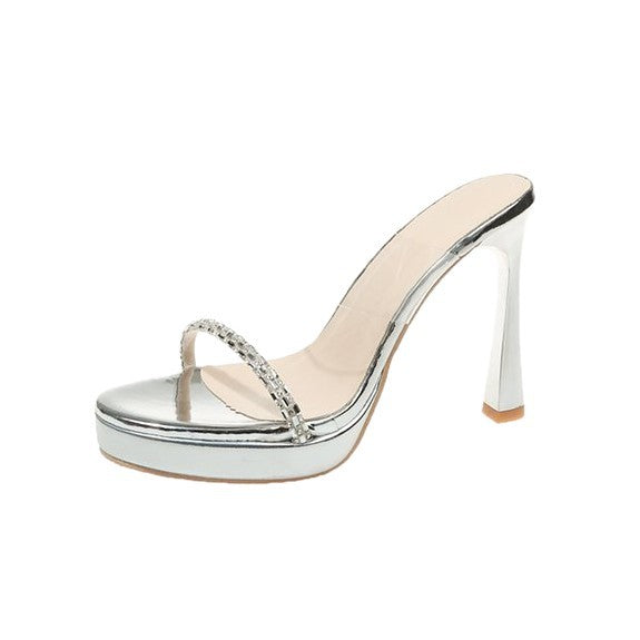 Damen transparente High Heel Sandalen mit glitzerndem Riemen R&B