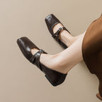 Damen Ballerinas mit verstellbarem Riemen und hochwertiger Leder-Oberfläche