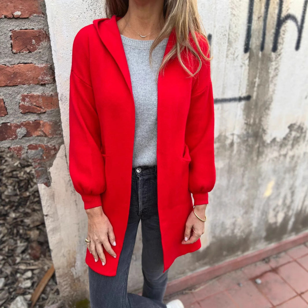 Damen Langärmlige Strickjacke mit Kapuze