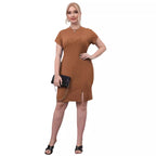 Damen elegantes Kurzarm-Kleid mit seitlichem Schlitz R&B