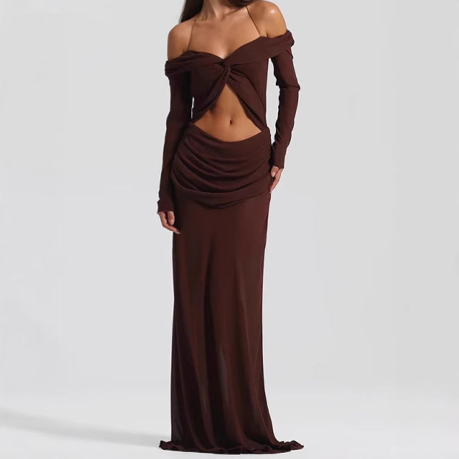 Damen Maxikleid mit raffiniertem Cut-Out-Design und eleganter Drapierung R&B