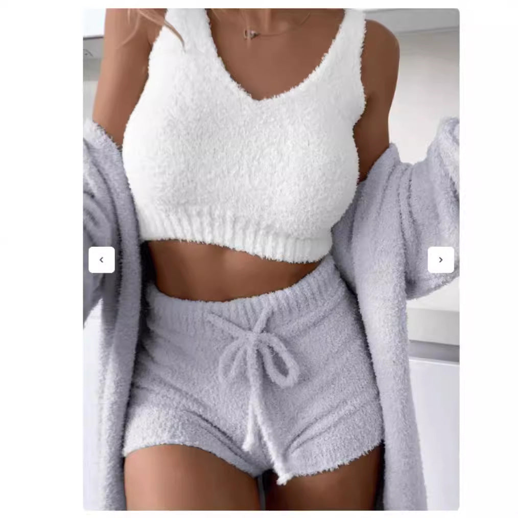 Damen kuscheliges Lounge-Set mit Cropped Top und Shorts