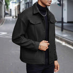 Herren nan Wolloptik-Overshirt Jacke im Shacket-Stil mit Brustklappen und Druckknopfleiste R&B