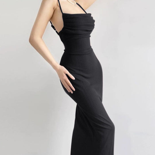 Damen Elegantes Maxikleid mit herausragendem Drapierungsdesign und schickem Spaghetti-Träger R&B