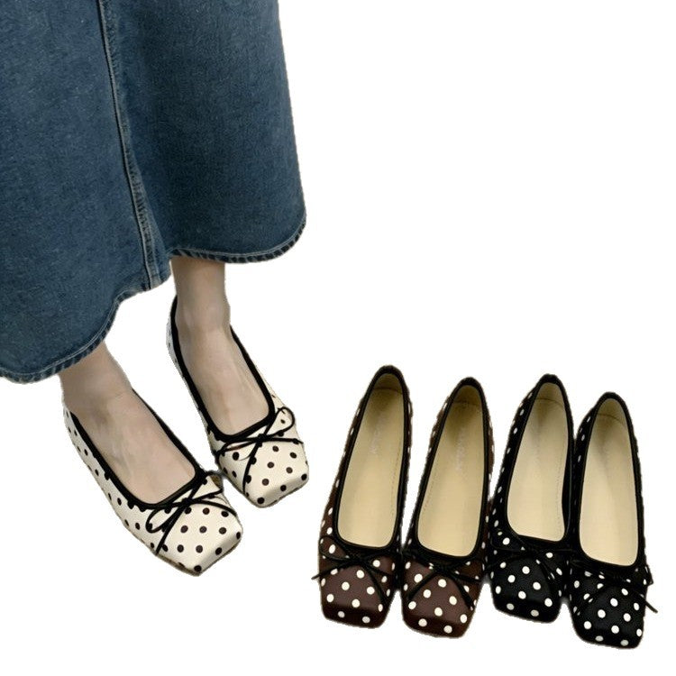 Damen Ballerinas mit eleganter Punktmusterung und modischem Schleifendetail EB