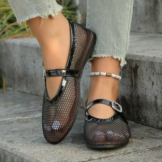 Damen Ballerinas mit elegantem Netzdesign und Kettenapplikation R&B