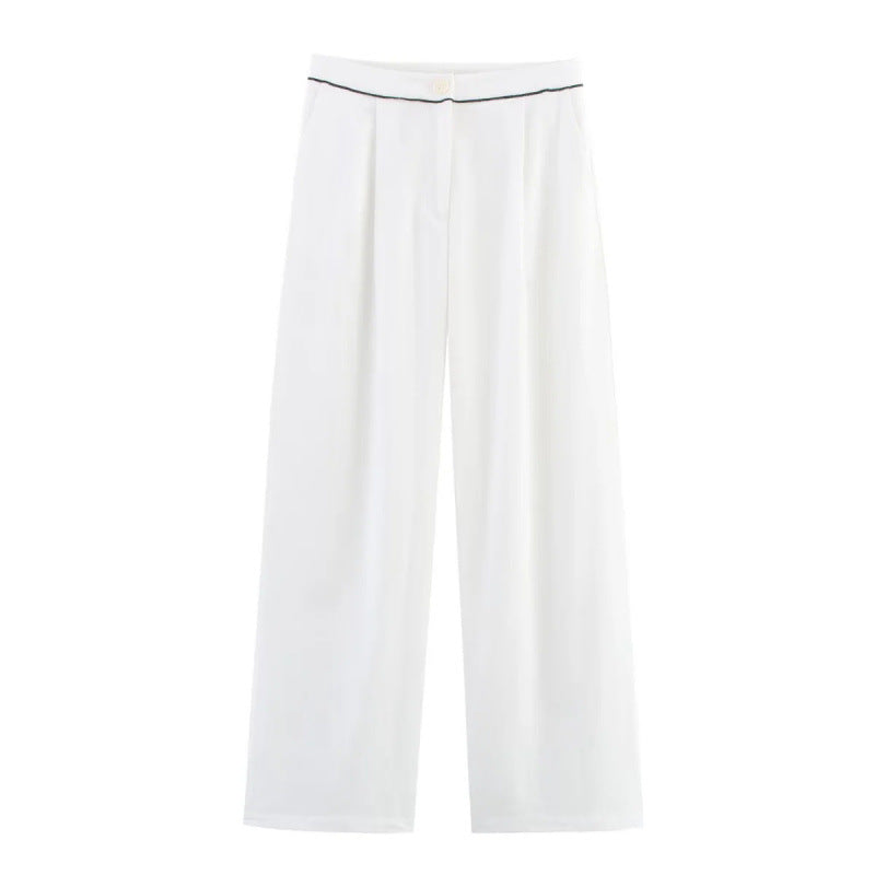 Damen weite Hochkannt-Hose mit eleganter Bundverzierung R&B