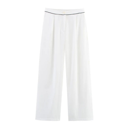 Damen weite Hochkannt-Hose mit eleganter Bundverzierung R&B