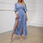Damen Maxikleid mit floralen Mustern und seitlichem Schlitz R&B