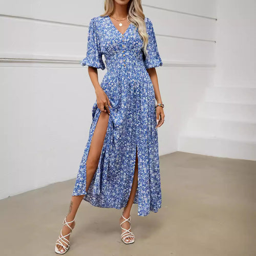 Damen Maxikleid mit floralen Mustern und seitlichem Schlitz R&B