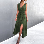 Damen Wickelkleid mit eleganter Schärpe und hohem Schlitz R&B