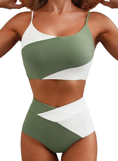 Damen Hoch tailliertes Bikini-Oberteil mit asymmetrischem Design R&B