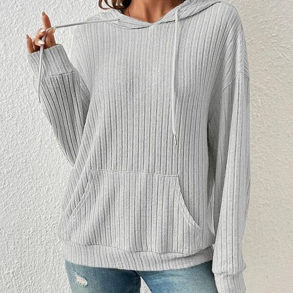 Damen Lässiger Kapuzenpullover mit Rippstruktur und praktischer Kängurutasche R&B
