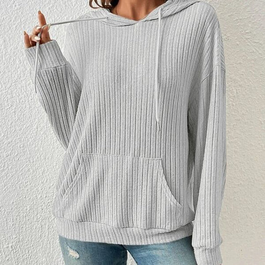 Damen Lässiger Kapuzenpullover mit Rippstruktur und praktischer Kängurutasche R&B
