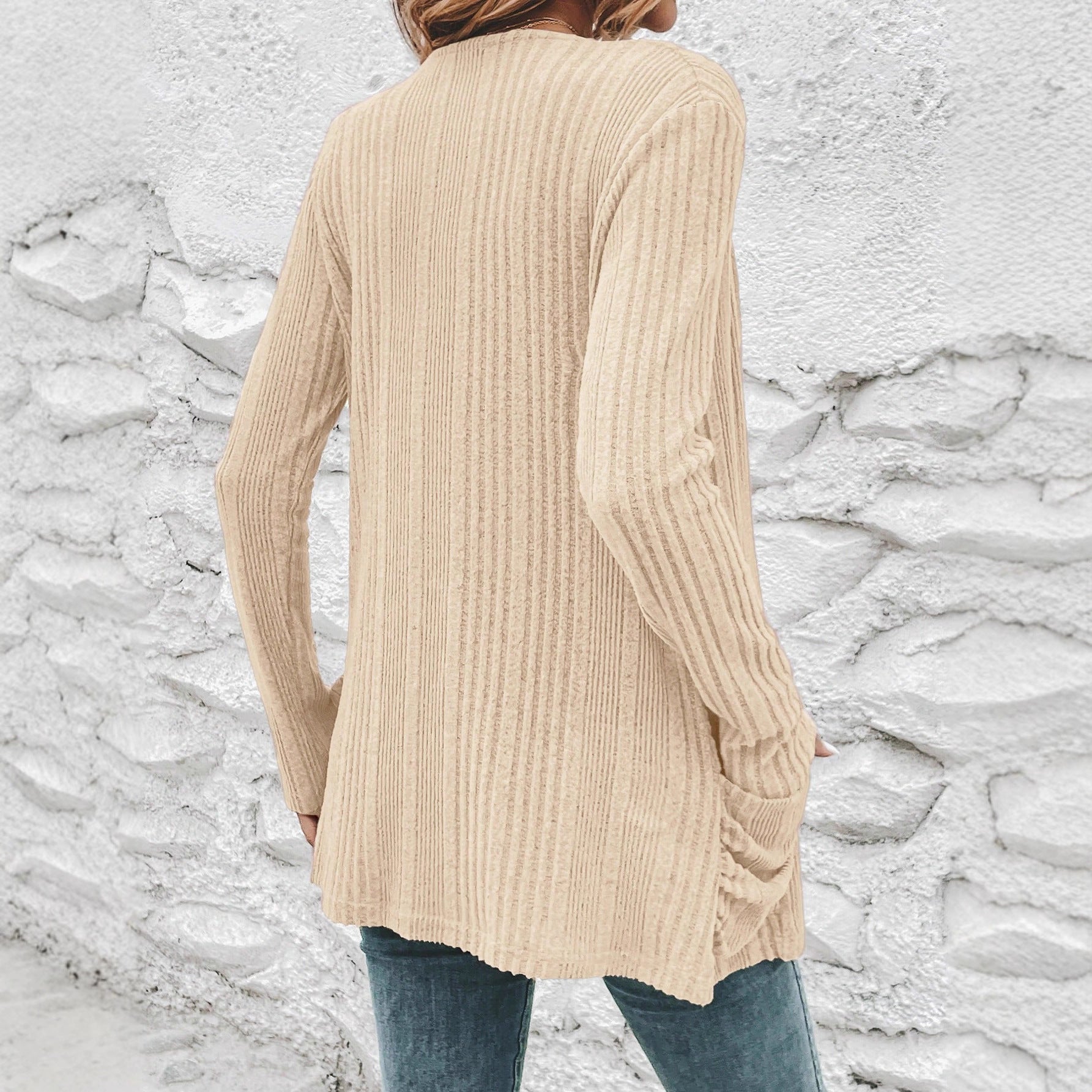 Damen Strickjacke mit langen Ärmeln und seitlichen Taschen R&B