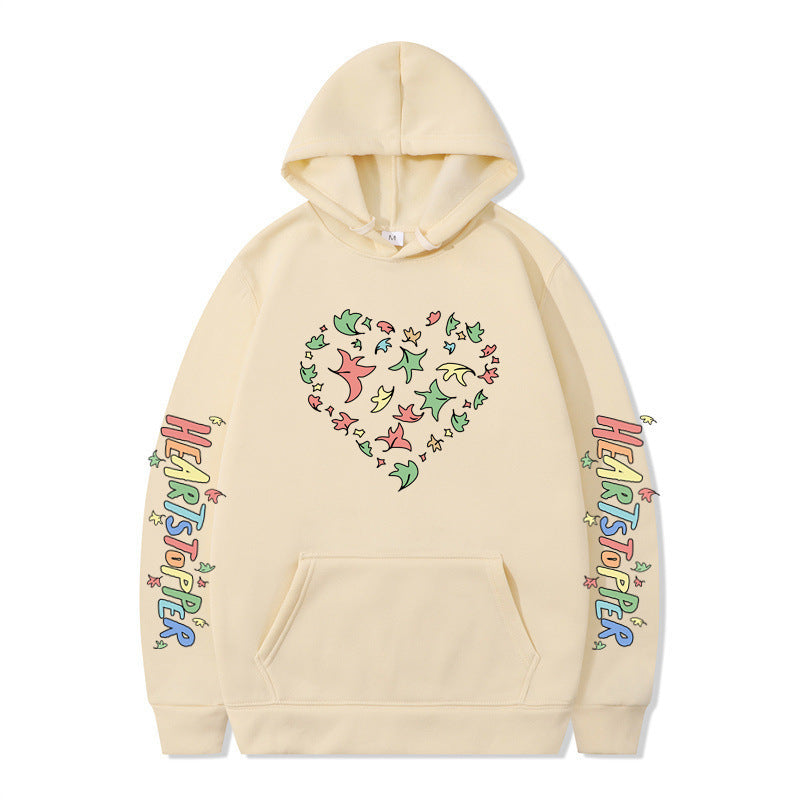 Damen Kapuzenpullover mit kreativem Herz- und Blattmotiv