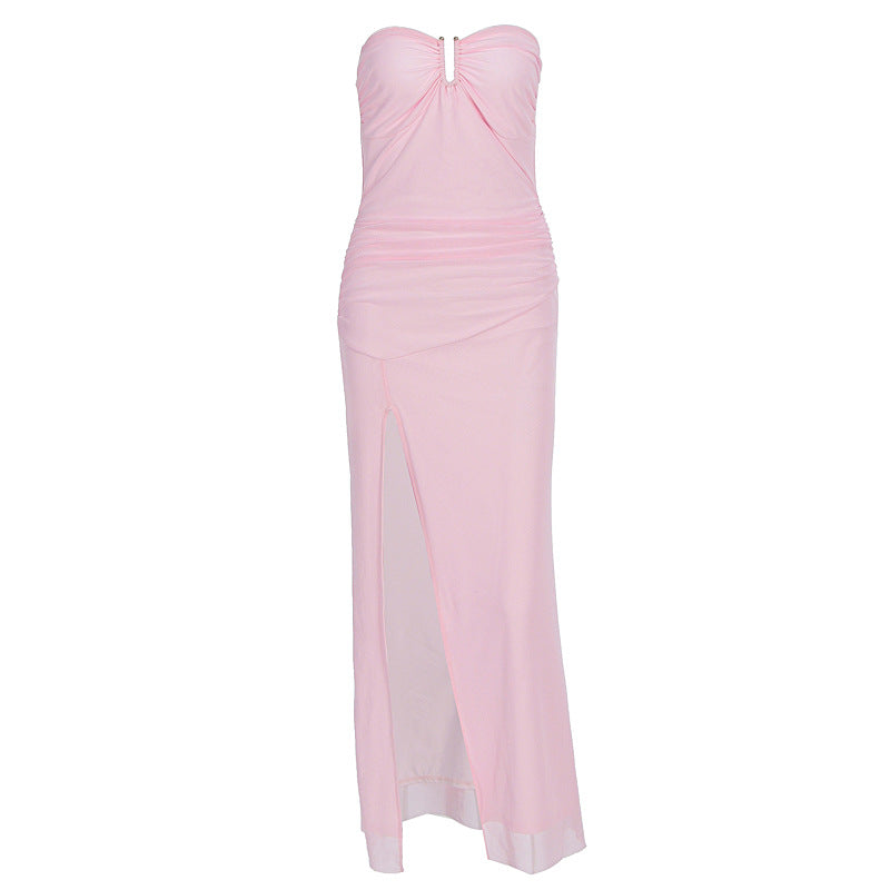 Damen Elegantes Schlauchkleid mit raffiniertem Schlitz und schulterfreiem Design R&B