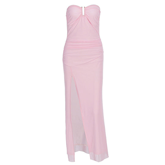 Damen Elegantes Schlauchkleid mit raffiniertem Schlitz und schulterfreiem Design R&B
