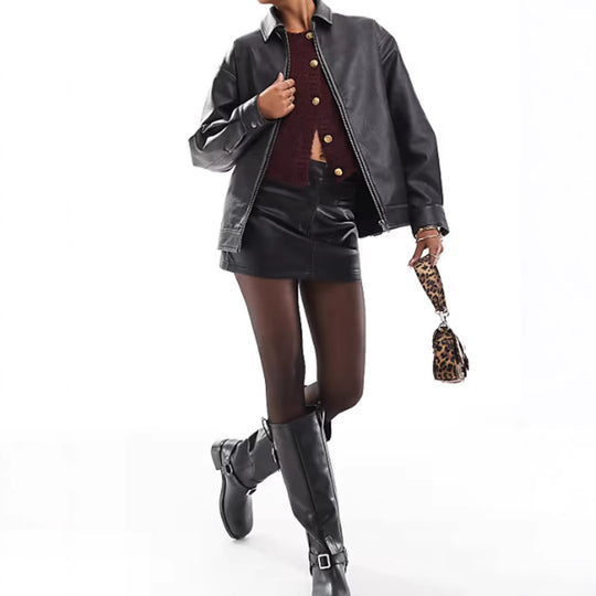 Damen Kunstlederjacke mit lässigem Schnitt und praktischen Reißverschlusstaschen R&B