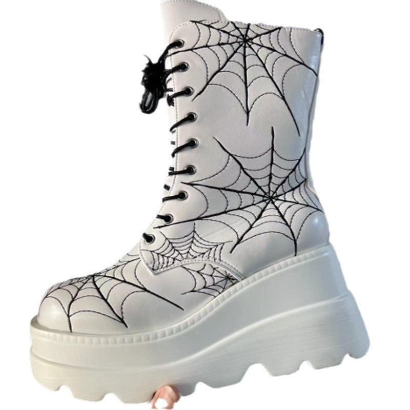 Damen High-Top Stiefel mit modischem Spinnen-Netz-Design und komfortabler Plateausohle R&B