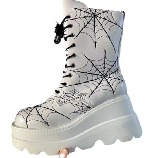 Damen High-Top Stiefel mit modischem Spinnen-Netz-Design und komfortabler Plateausohle R&B