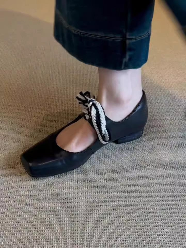 Damen elegante Ballerinas mit modischem SchnürDesign und komfortablem Blockabsatz R&B