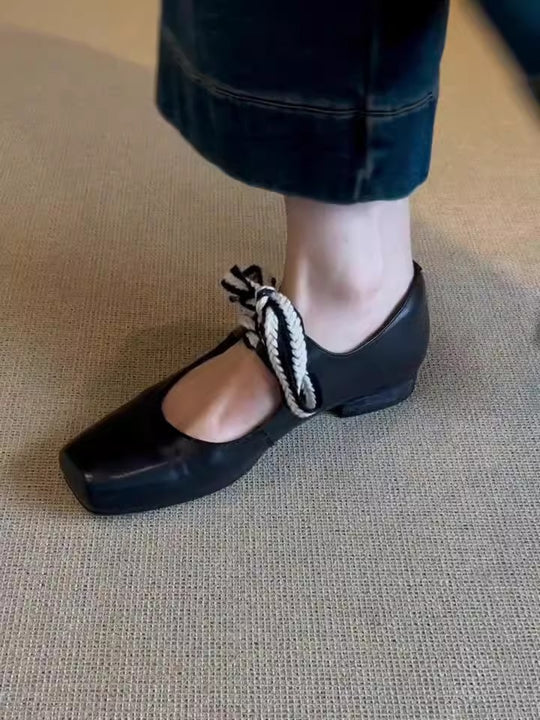 Damen elegante Ballerinas mit modischem SchnürDesign und komfortablem Blockabsatz R&B