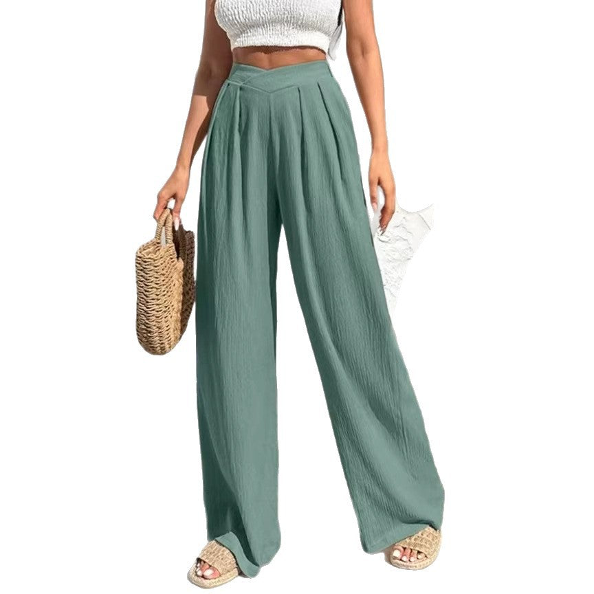 Damen weite Hochtaillenhose mit eleganten Falten R&B
