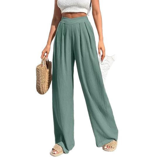 Damen weite Hochtaillenhose mit eleganten Falten R&B