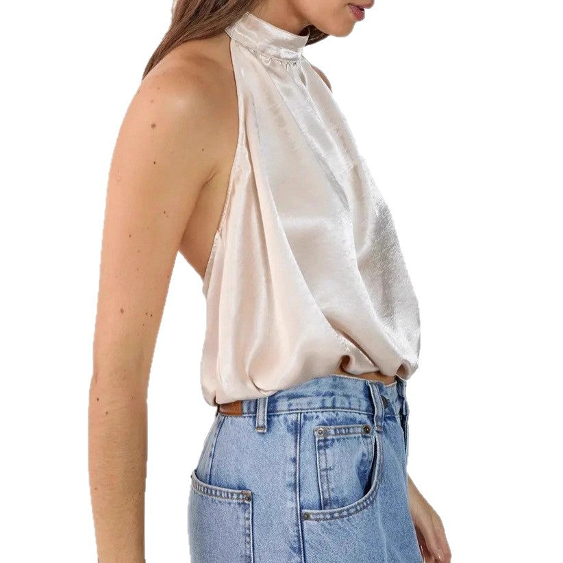 Damen Satin-Haltertop mit gerafftem Ausschnitt R&B