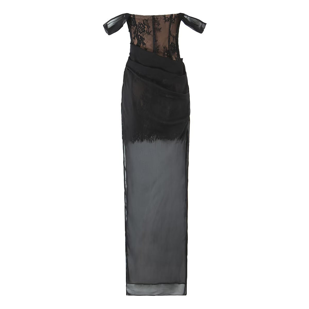 Damen aufwendiges Spitzenkleid mit eleganten Rüschendetails R&B