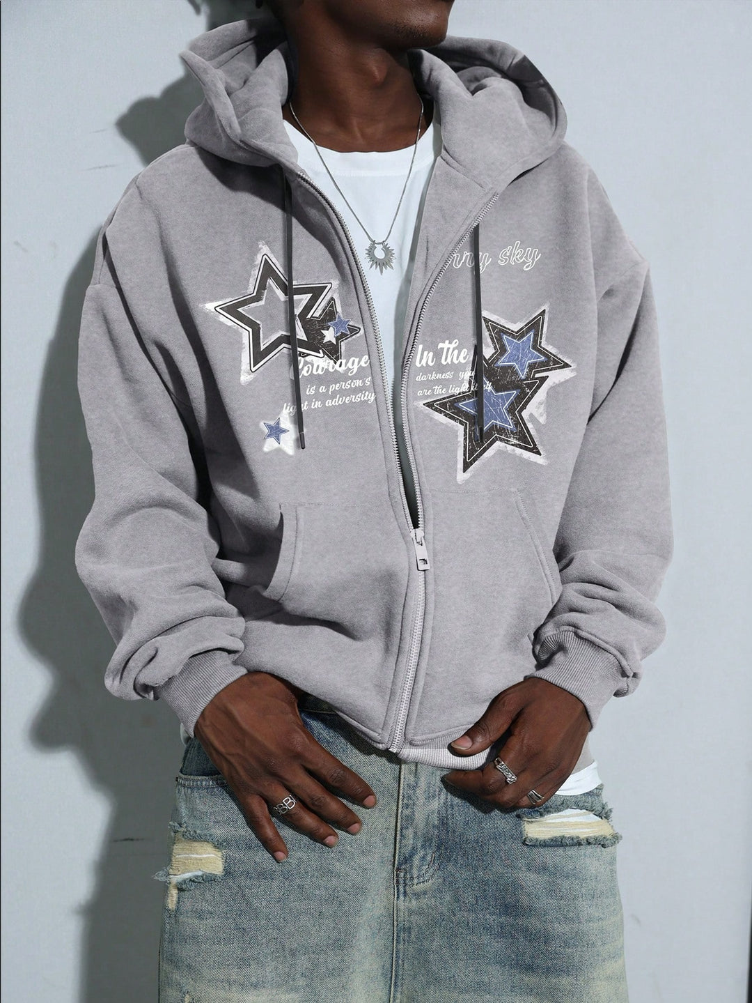 Herren Kapuzenjacke mit praktischem Reißverschluss und stylischem Sternenmotiv R&B