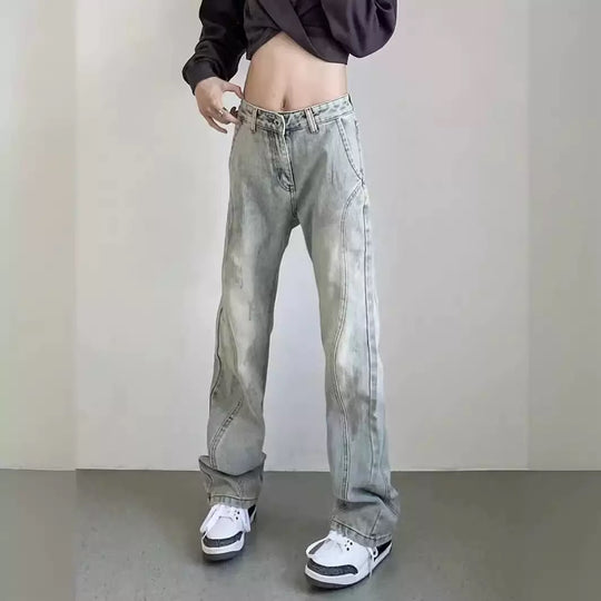 Damen weite High-Waist Denim-Jeans mit distressed Optik und bequemen Seitentaschen R&B