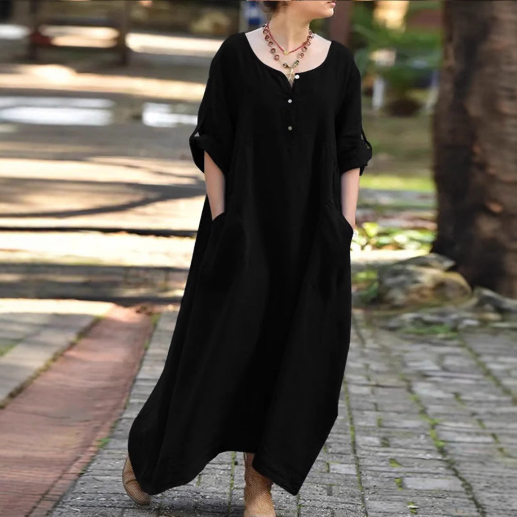 Damen lässiges Maxikleid mit praktischen Taschen und Knopfdetails R&B