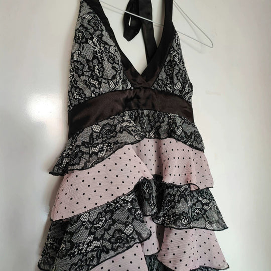Damen Rüschen Kleid mit Spitzenoberteil R&B