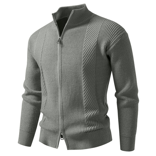 Herren modische Strickjacke mit Stehkragen und durchgehendem Reißverschluss R&B